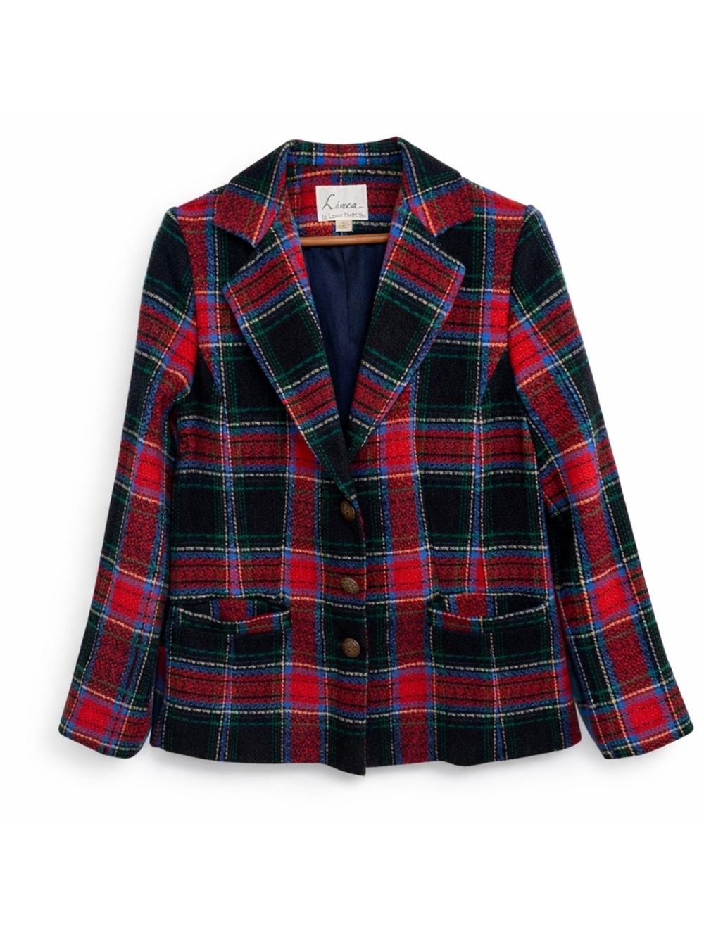 Linea by Louis Dell’Olio Red Black Tartan Blazer Tweed Classic 8 🖤